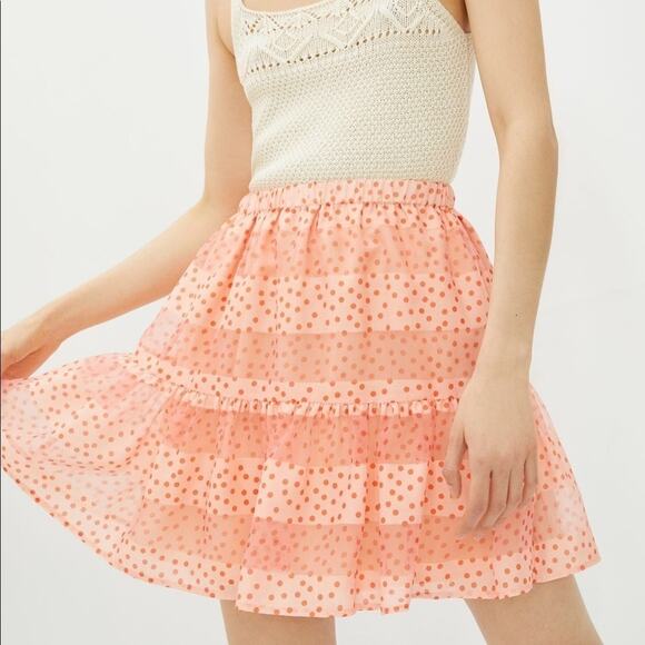 Anthropologie Corey Lynn Calter Peach Tulle Polka Dot Mini Skirt NEW - Picture 1 of 7